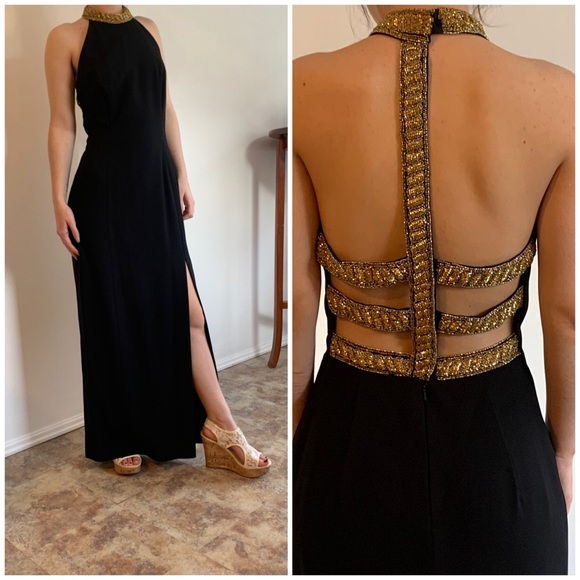 A.J. Bari Vintage Gown with Beaded Straps - Picture 2 of 16